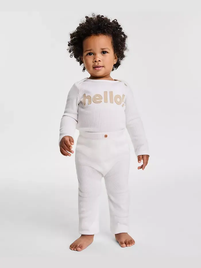 Детский боди с длинными рукавами Baby Hello и штанишки из велюрового ребристого трикотажа First — изображение 1 из 1, синий