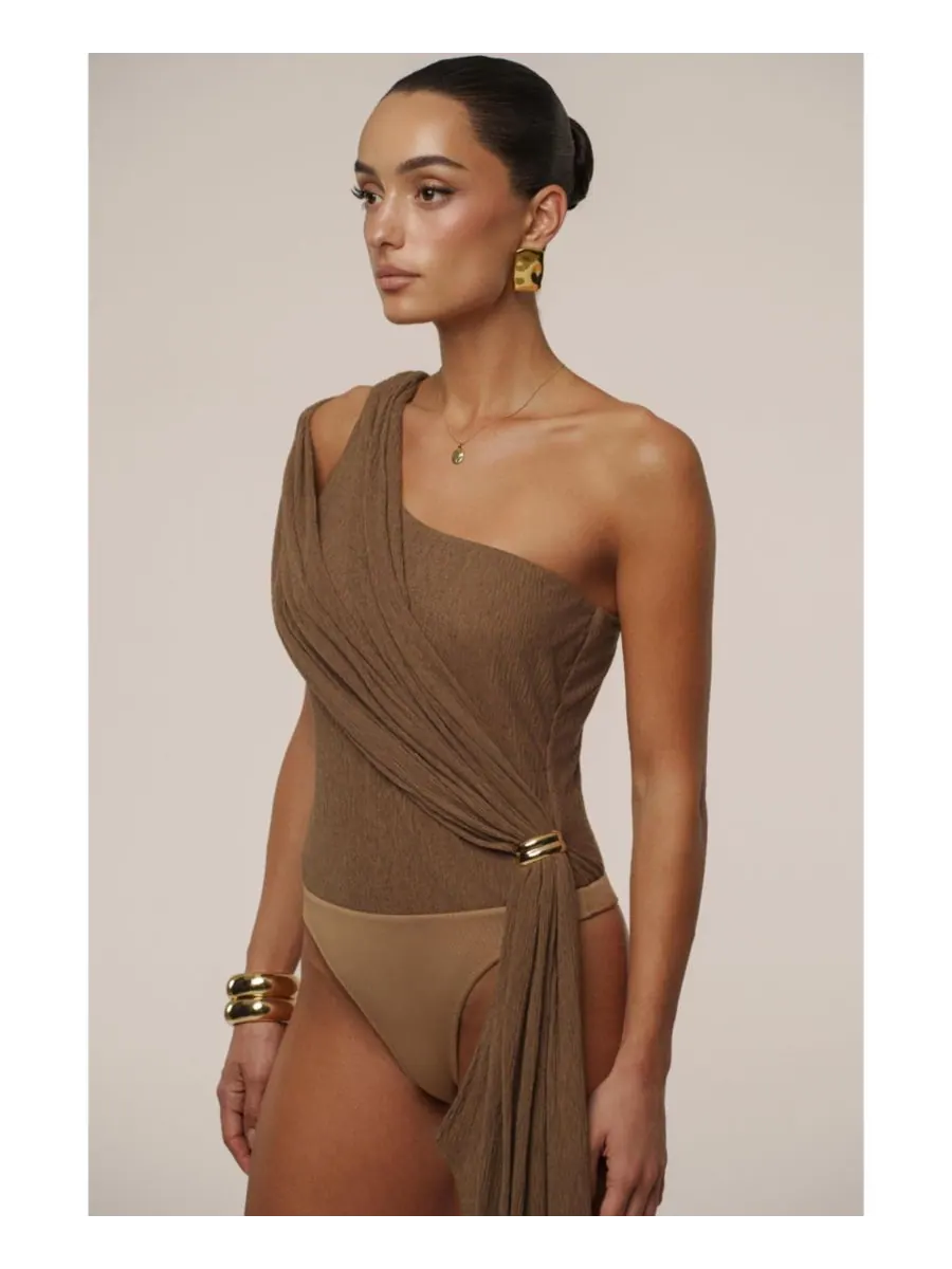 Женский боди Lovina Drape JLUXLABEL — изображение 9 из 9, коричневый