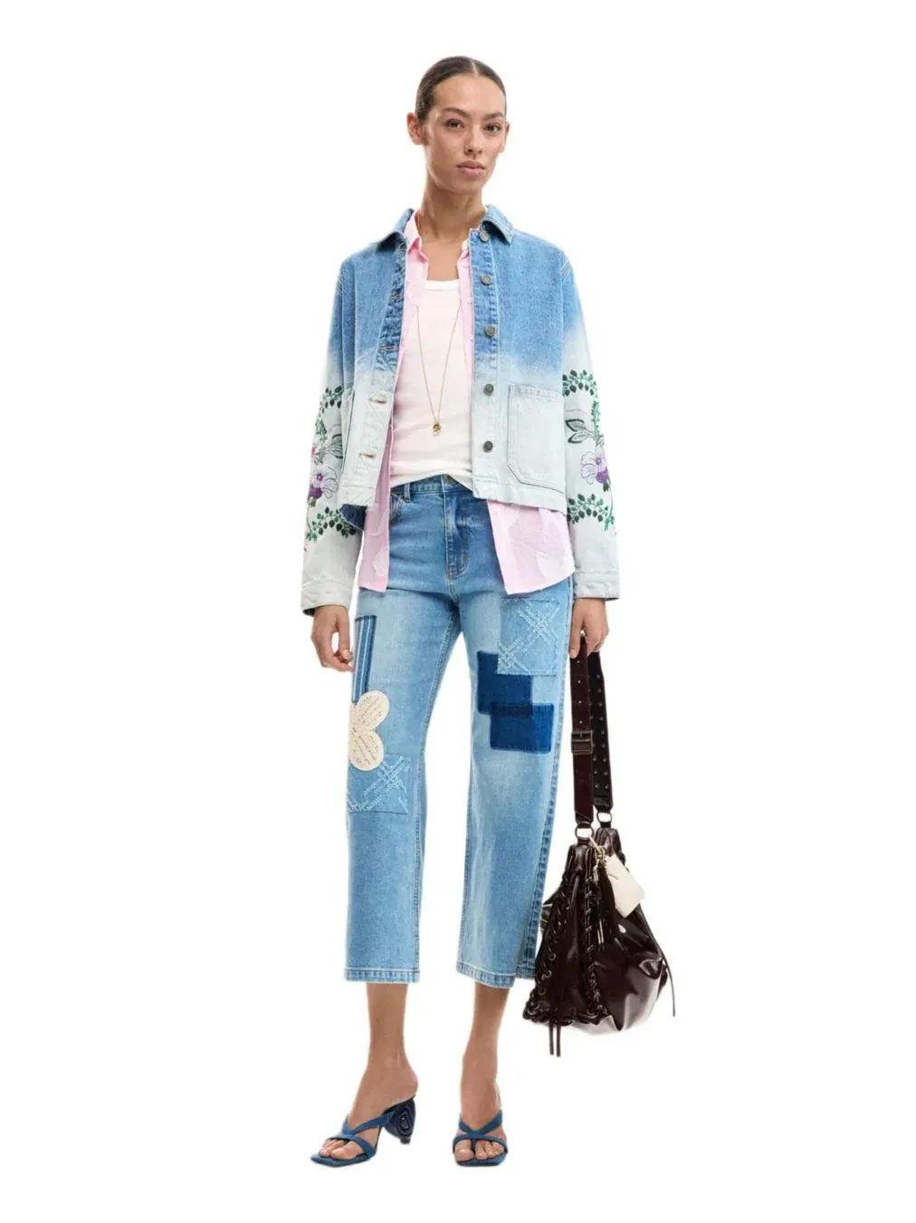 Женская джинсовая куртка с цветами Desigual — изображение 2 из 5, синий