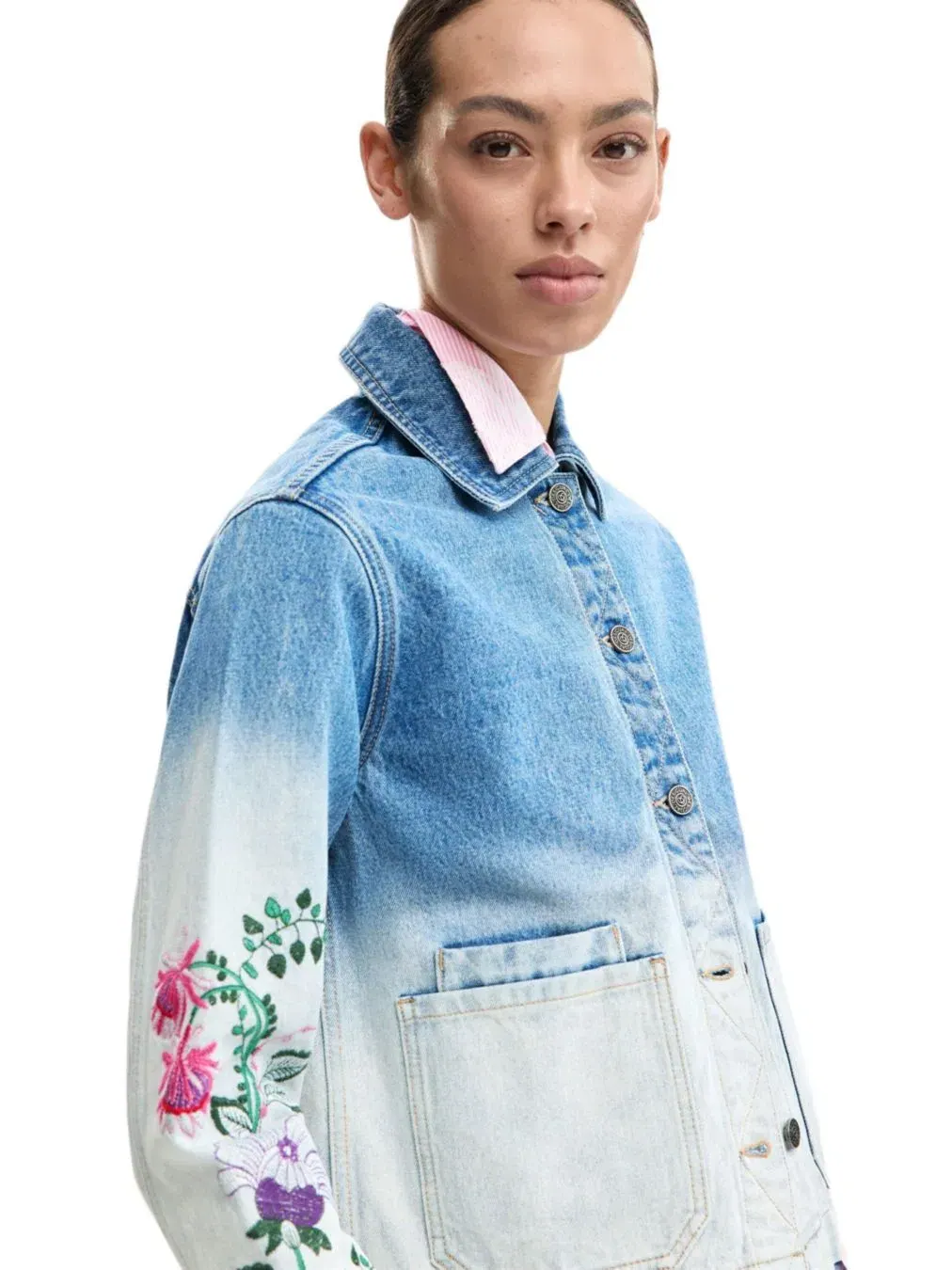 Женская джинсовая куртка с цветами Desigual — изображение 3 из 5, синий