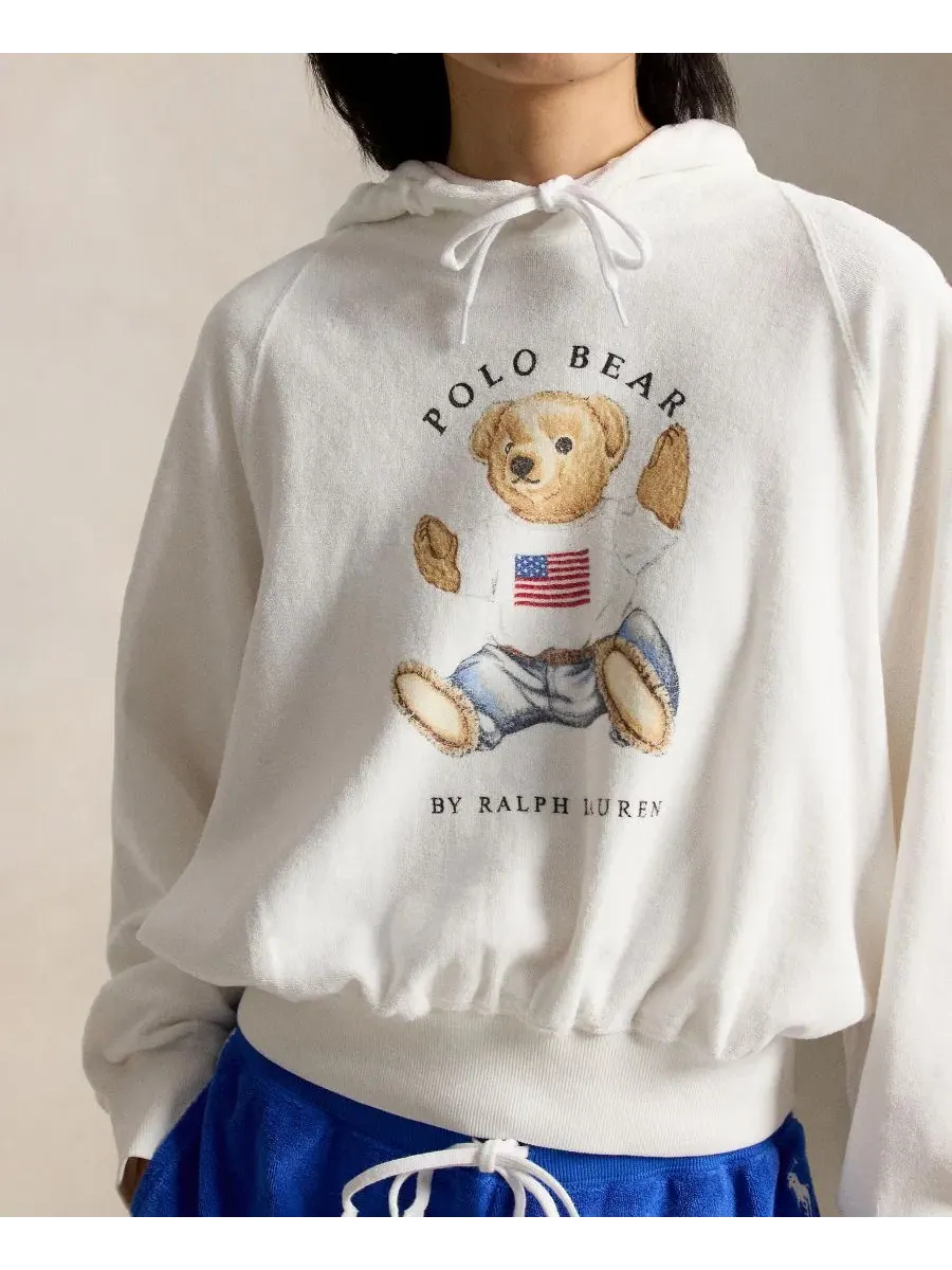 Женская толстовка с капюшоном на шнуровке и рукавами реглан Polo Ralph Lauren — изображение 4 из 5, белый