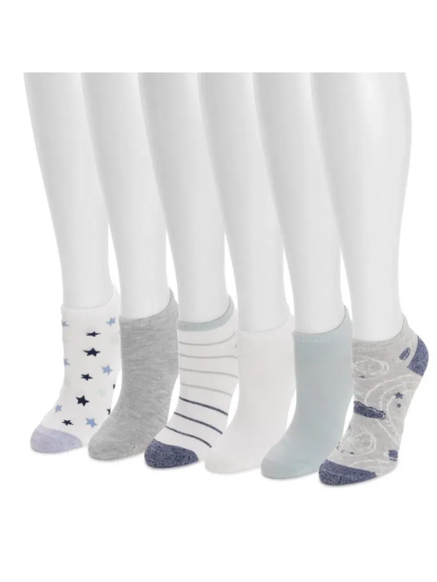 Женские низкие носки с оригинальным рисунком, упаковка из 6 пар MUK LUKS — изображение 2 из 3, голубой