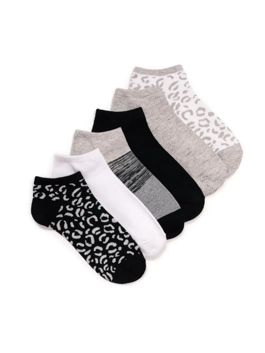 Женские низкие носки с оригинальным рисунком, упаковка из 6 пар MUK LUKS — изображение 1 из 3, черный/белый