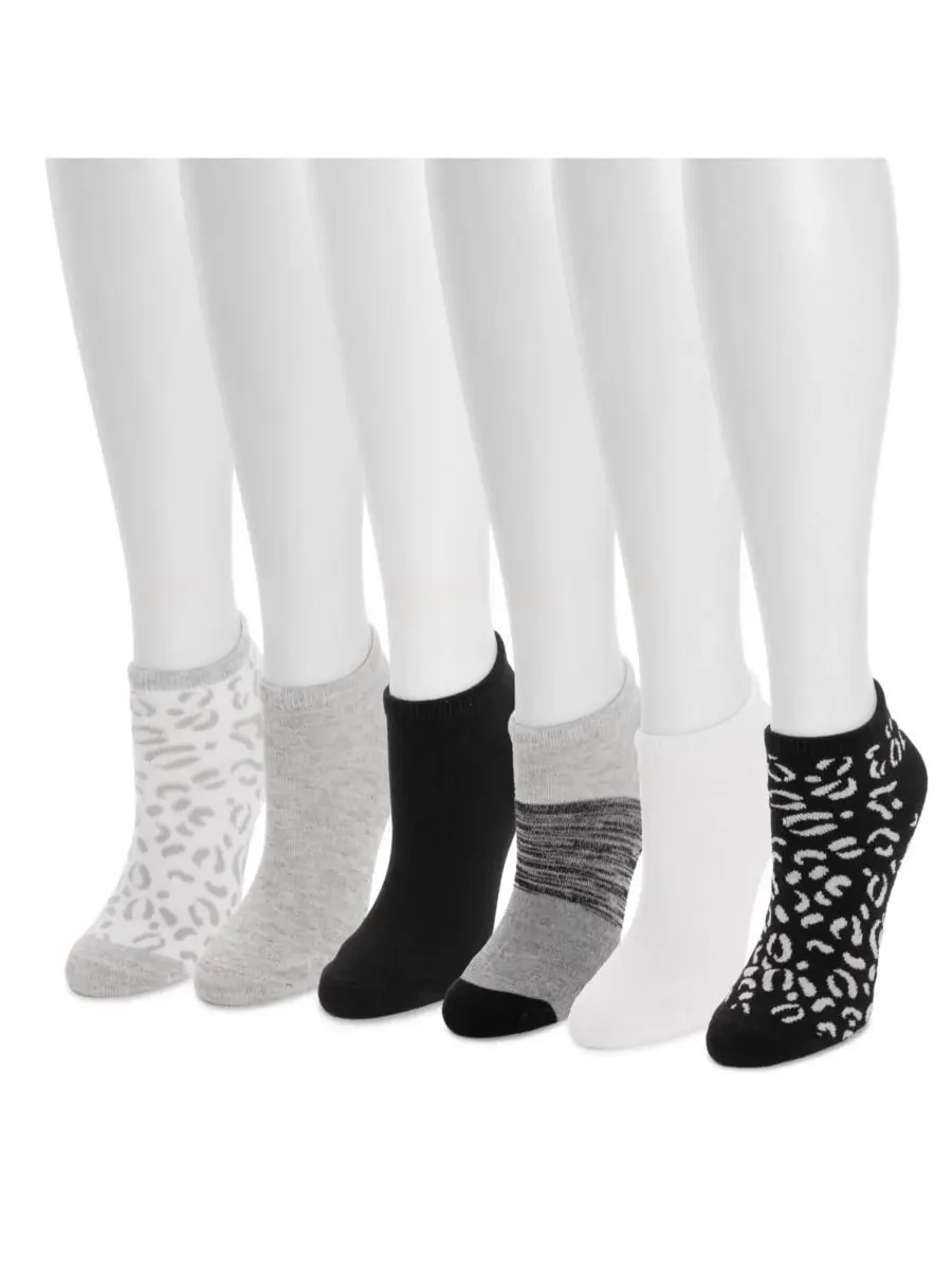 Женские низкие носки с оригинальным рисунком, упаковка из 6 пар MUK LUKS — изображение 2 из 3, черный/белый