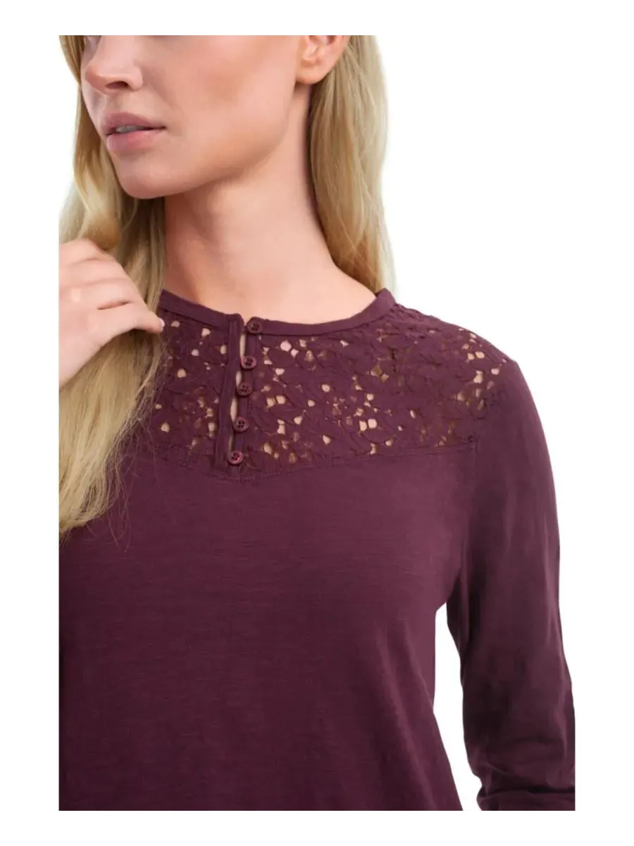 Женская футболка-поло с кружевной кокеткой WILT Clothing, темно-fig — изображение 4 из 6, фиолетовый