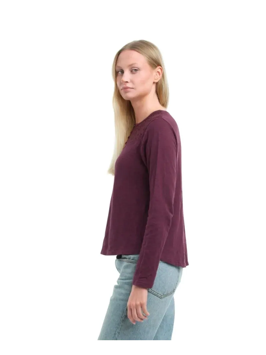 Женская футболка-поло с кружевной кокеткой WILT Clothing, темно-fig — изображение 5 из 6, фиолетовый