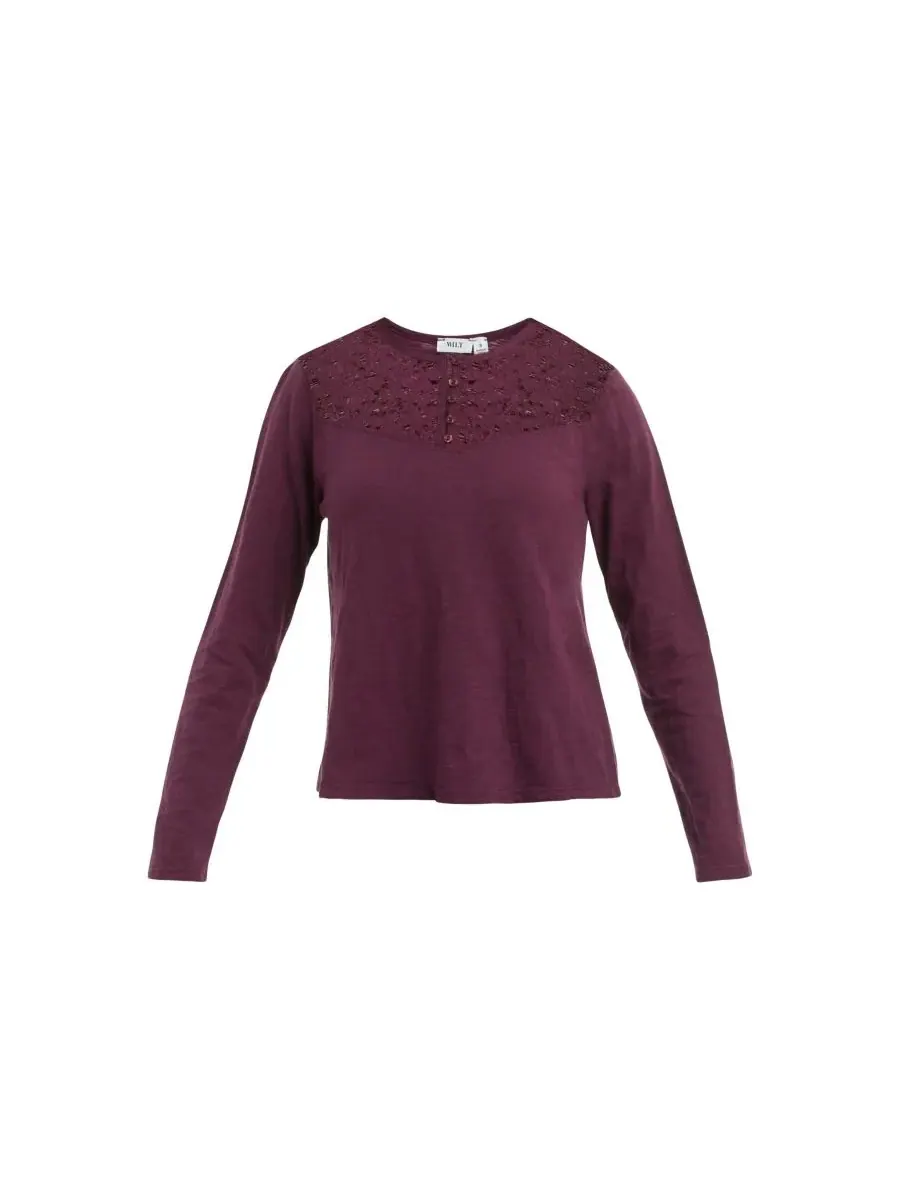 Женская футболка-поло с кружевной кокеткой WILT Clothing, темно-fig — изображение 6 из 6, фиолетовый