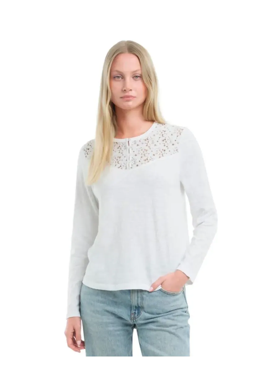 Женская футболка-поло с кружевной кокеткой WILT Clothing — изображение 1 из 4, белый