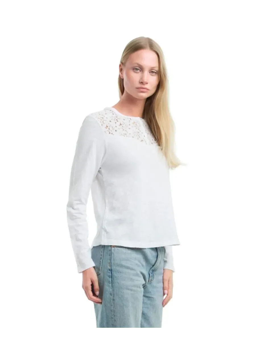 Женская футболка-поло с кружевной кокеткой WILT Clothing — изображение 3 из 4, белый