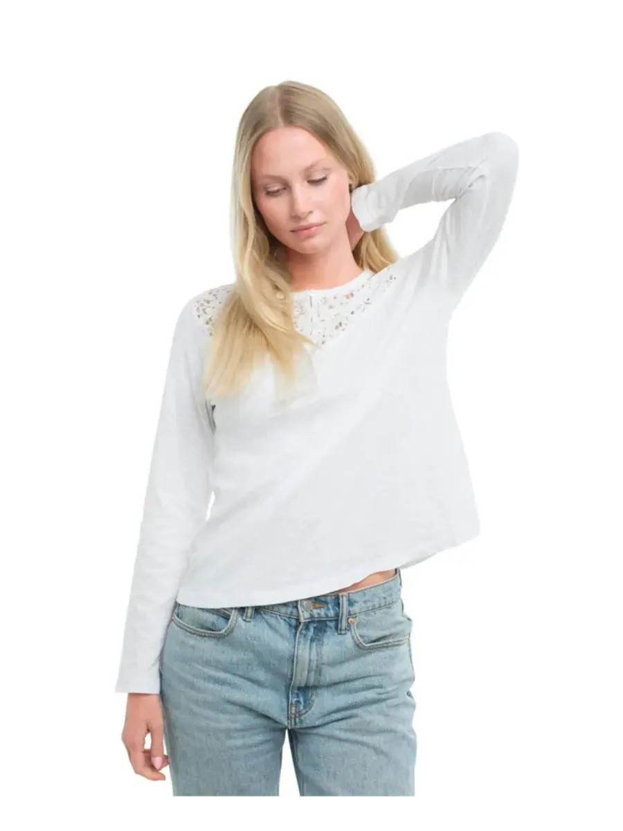 Женская футболка-поло с кружевной кокеткой WILT Clothing — изображение 4 из 4, белый