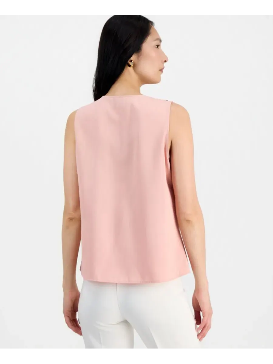 Женская блузка без рукавов с V-образным вырезом и оборками, стандартный и укороченный размеры — изображение 2 из 3, розовый
