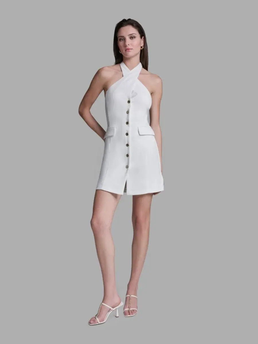 Женское мини-платье с воротником-халтером BCBG — изображение 1 из 5, бежевый
