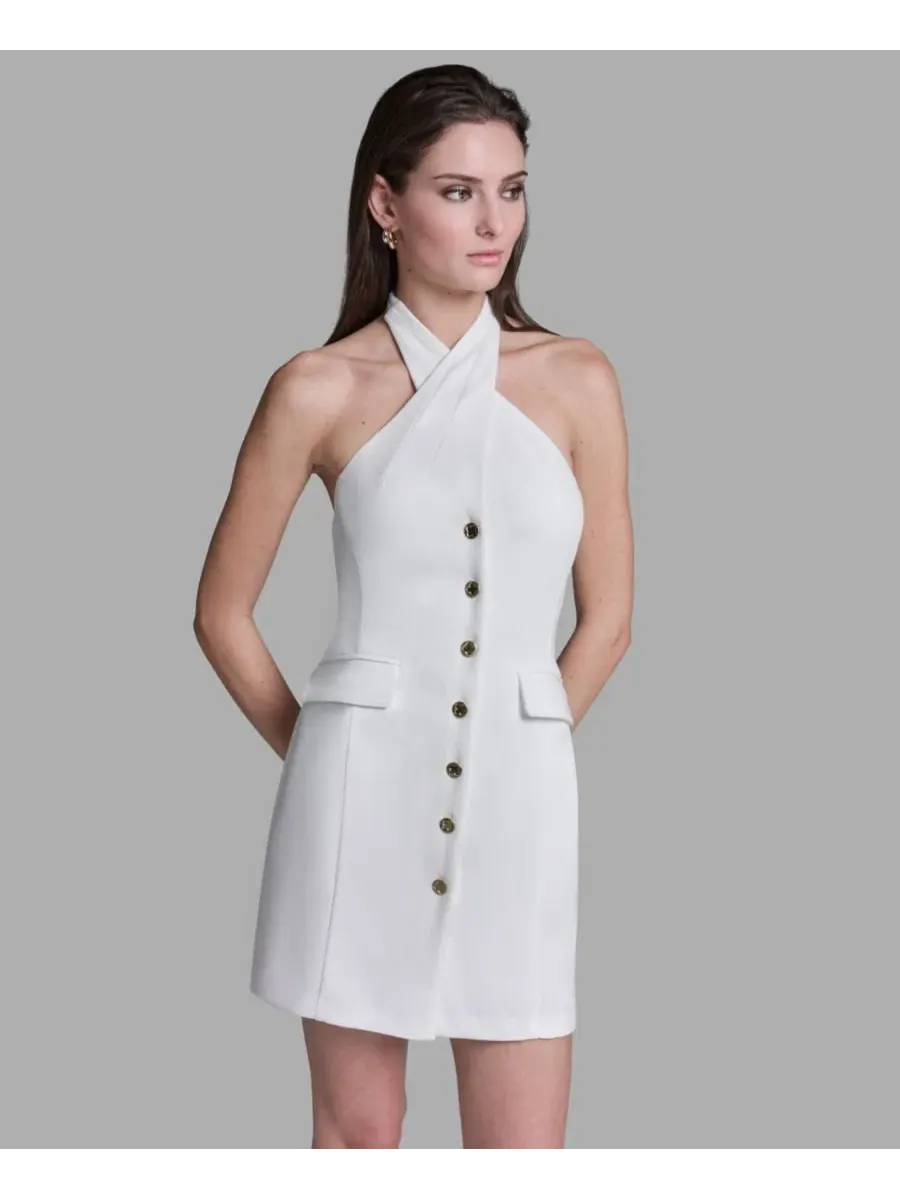 Женское мини-платье с воротником-халтером BCBG — изображение 3 из 5, бежевый