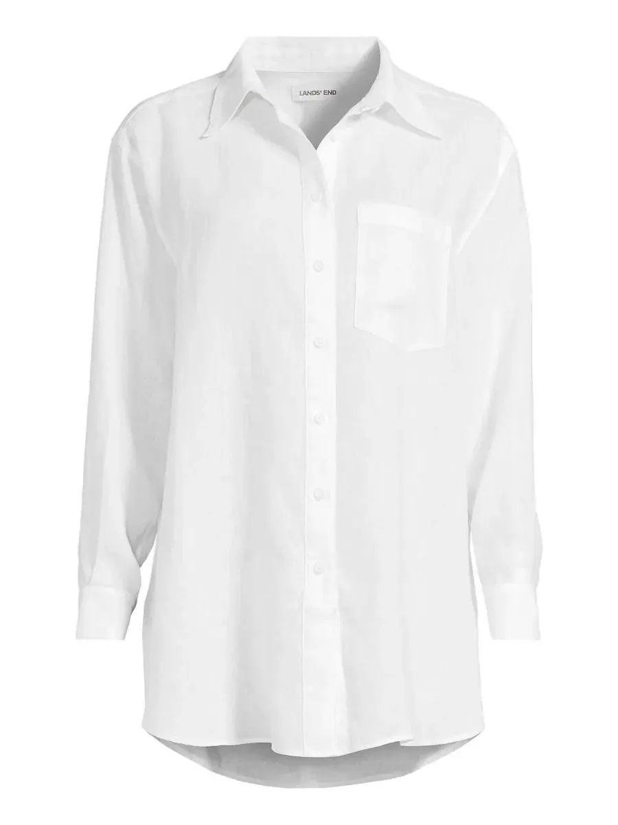 Женская льняная рубашка свободного кроя на пуговицах Lands' End — изображение 3 из 3, белый