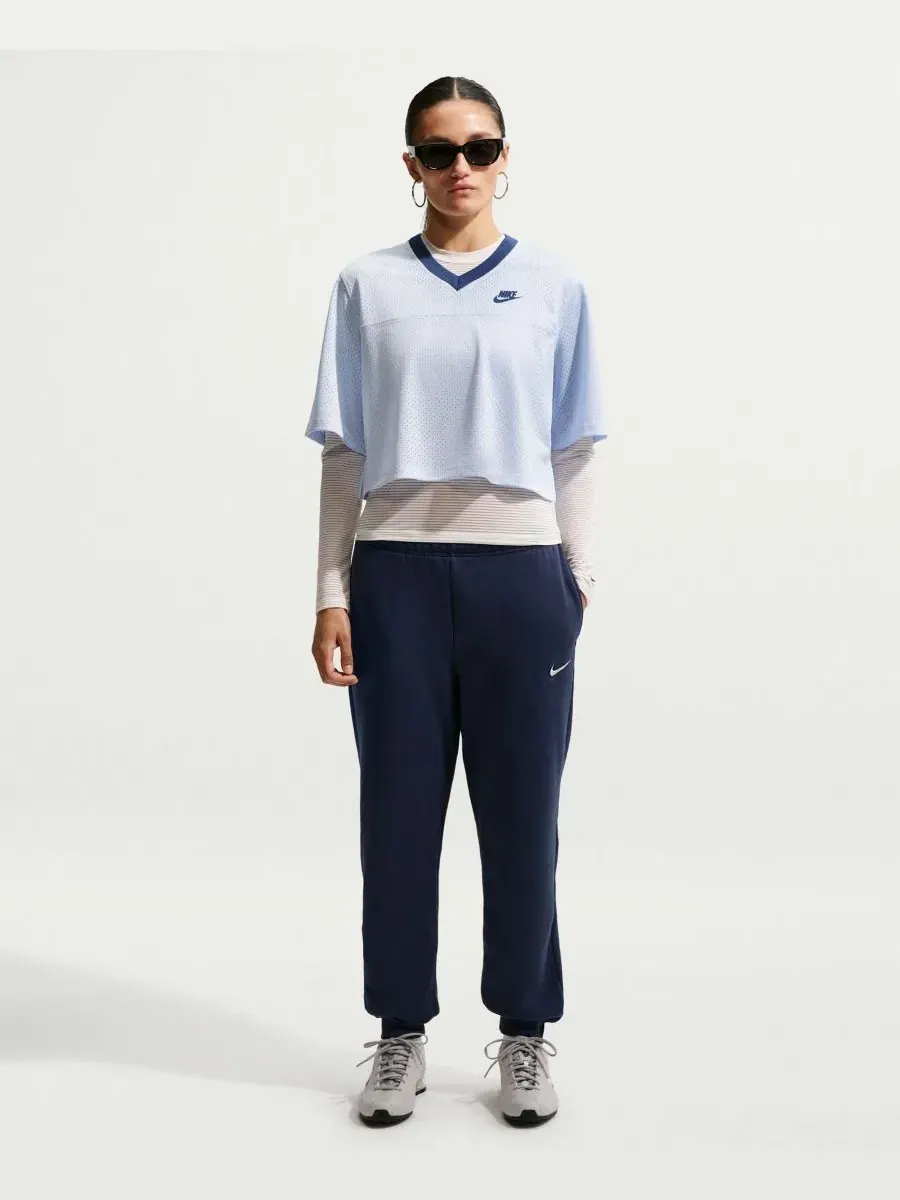 Джоггеры женские из флиса средней плотности с завышенной талией Studio Fleece Nike — изображение 2 из 5, темно-синий