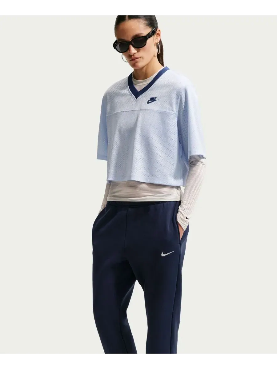 Джоггеры женские из флиса средней плотности с завышенной талией Studio Fleece Nike — изображение 3 из 5, темно-синий