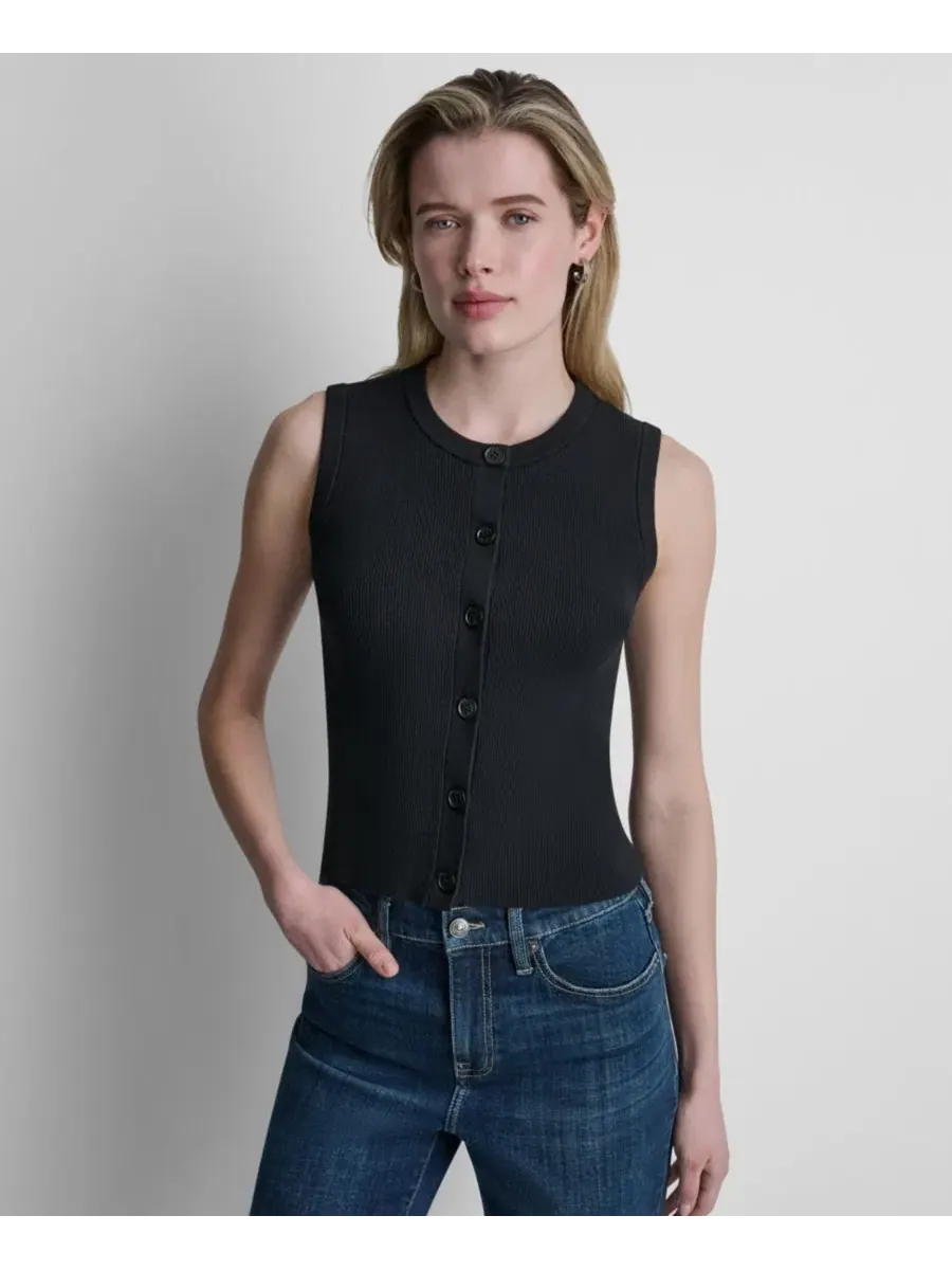 Женский безрукавный свитер с круглым вырезом, с логотипом по боку DKNY Jeans — черный