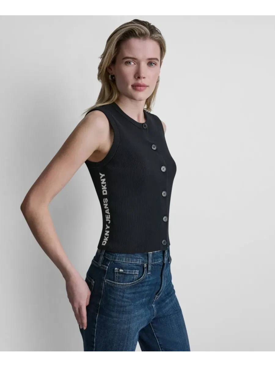 Женский безрукавный свитер с круглым вырезом, с логотипом по боку DKNY Jeans — изображение 3 из 6, черный