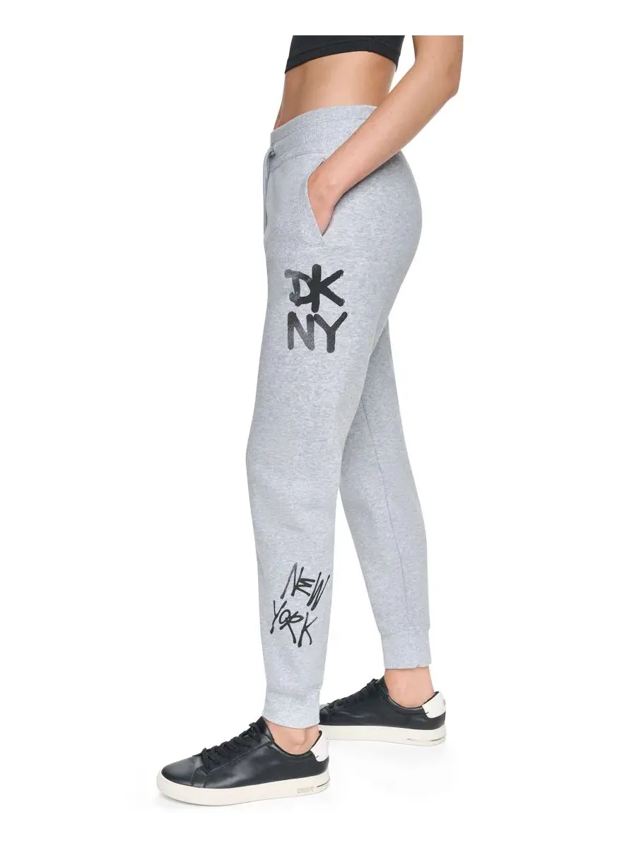 Спортивные брюки-джоггеры с принтом Graffiti Logo DKNY Sport — изображение 3 из 6, серый