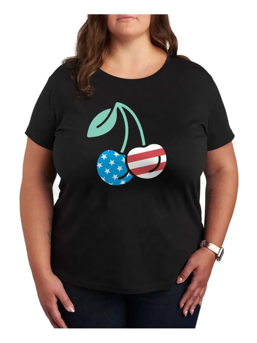 Футболка с принтом American Flag Cherries Instant Message, Plus Size Hybrid Apparel — изображение 1 из 3, черный