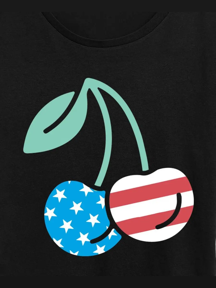 Футболка с принтом American Flag Cherries Instant Message, Plus Size Hybrid Apparel — изображение 2 из 3, черный