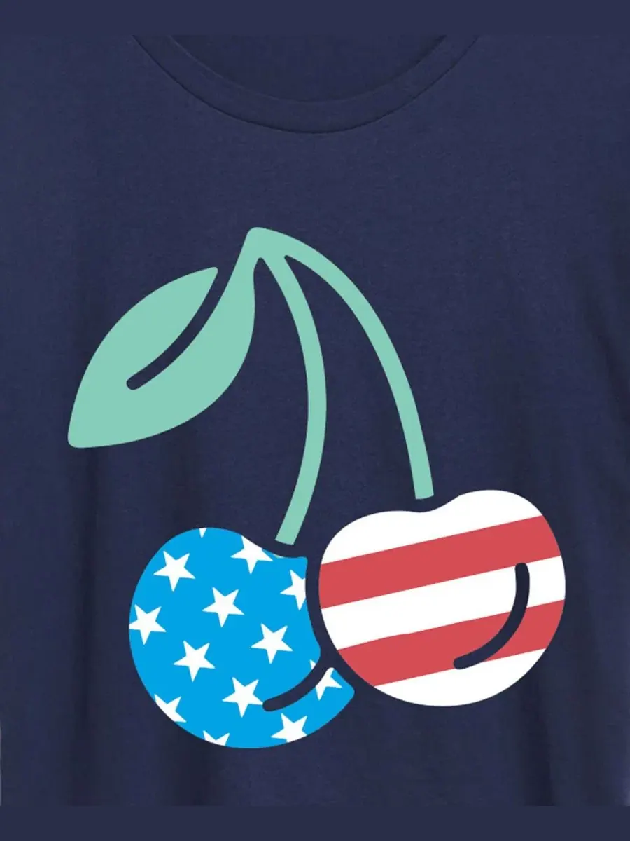 Футболка с принтом American Flag Cherries, Plus Size Hybrid Apparel — изображение 2 из 3, темно-синий