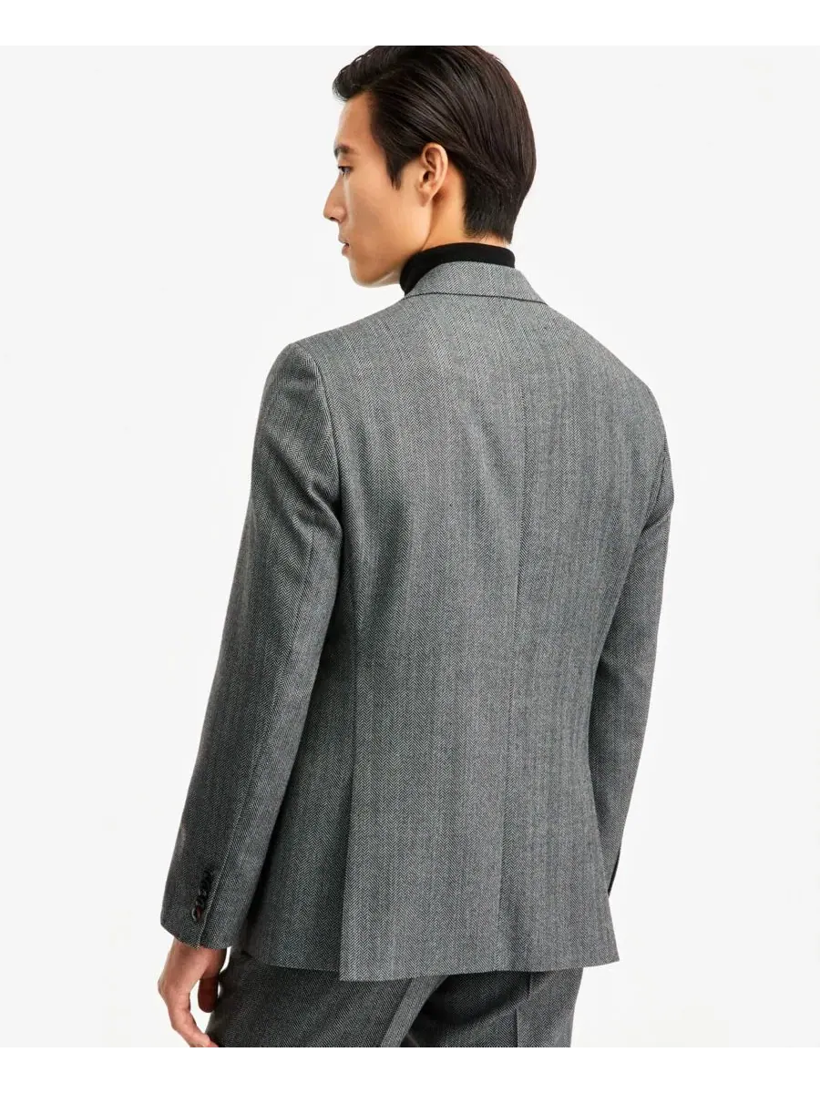 Костюм-двойка с елочным узором, современный крой Hugo Boss — изображение 2 из 4, серый