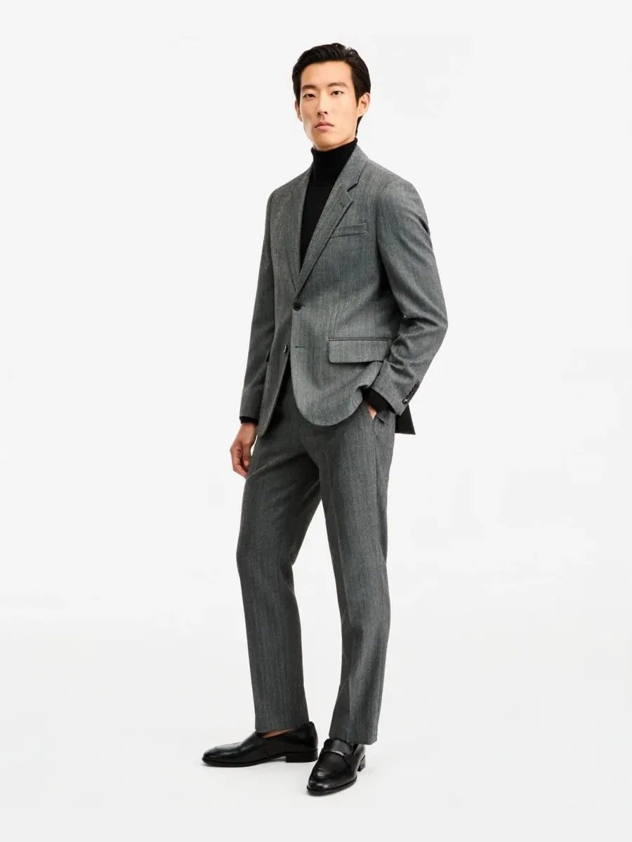 Костюм-двойка с елочным узором, современный крой Hugo Boss — изображение 4 из 4, серый