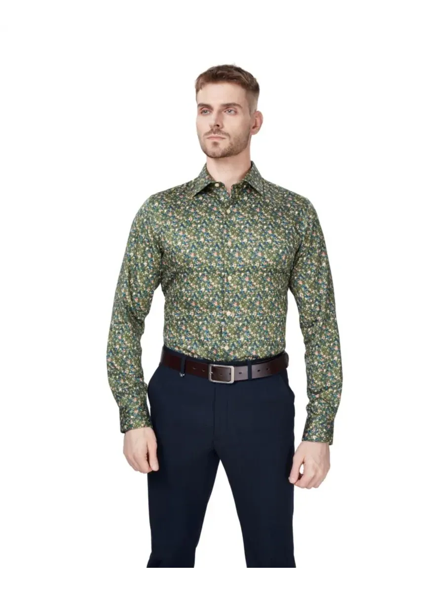 Рубашка-дресс с принтом Slim Fit Bar III — изображение 1 из 4, зеленый