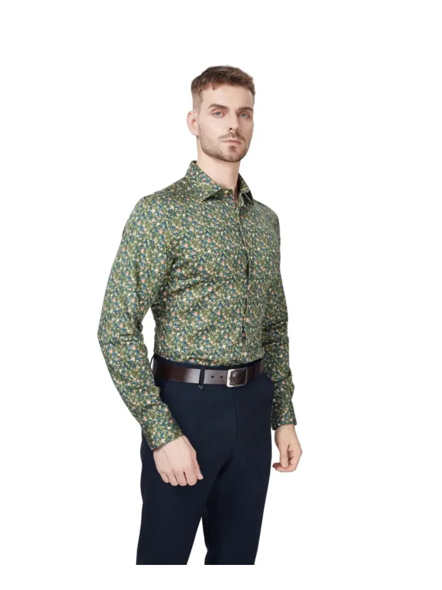 Рубашка-дресс с принтом Slim Fit Bar III — изображение 3 из 4, зеленый