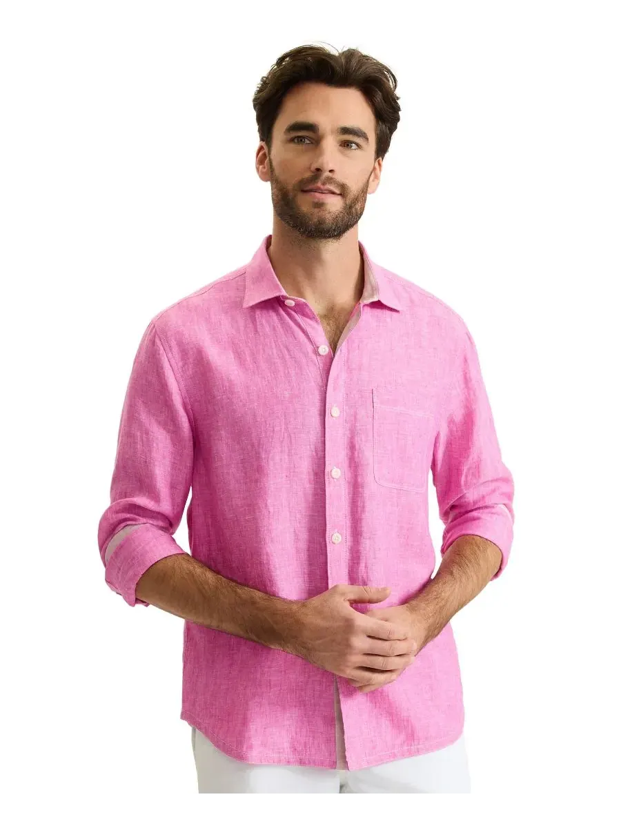 Мужская рубашка Paradise Breezer с длинными рукавами из 100% льна Tommy Bahama — изображение 1 из 3, розовый