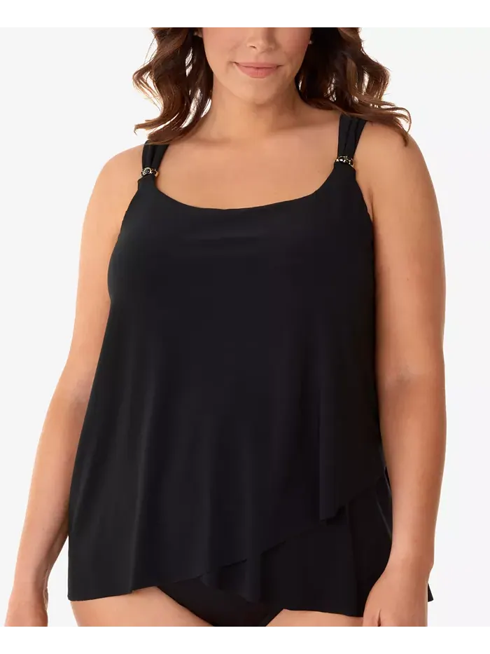 Топ-танкини асимметричный с драпировкой Plus Size Razzle Dazzle Miraclesuit — изображение 1 из 2, черный