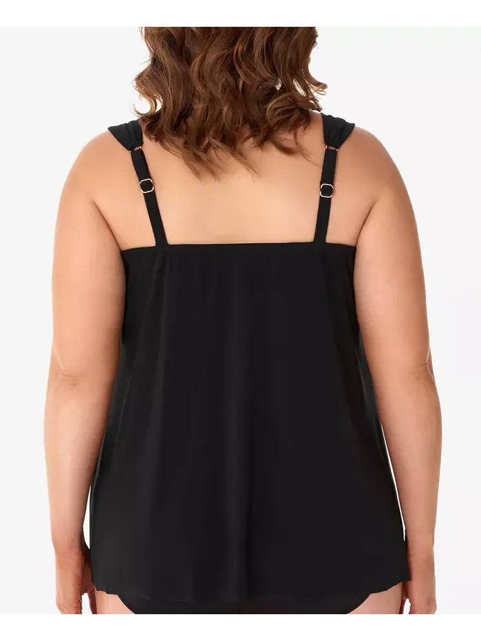 Топ-танкини асимметричный с драпировкой Plus Size Razzle Dazzle Miraclesuit — изображение 2 из 2, черный