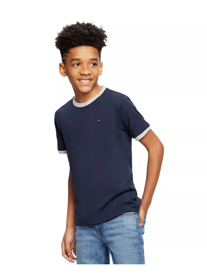 Футболка Big Boys Ken с вышитым логотипом и контрастной отделкой Tommy Hilfiger — изображение 2 из 4, темно-синий