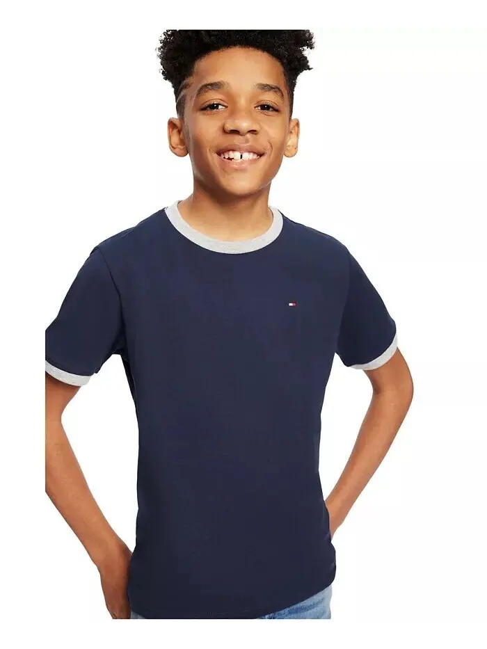 Футболка Big Boys Ken с вышитым логотипом и контрастной отделкой Tommy Hilfiger — изображение 3 из 4, темно-синий