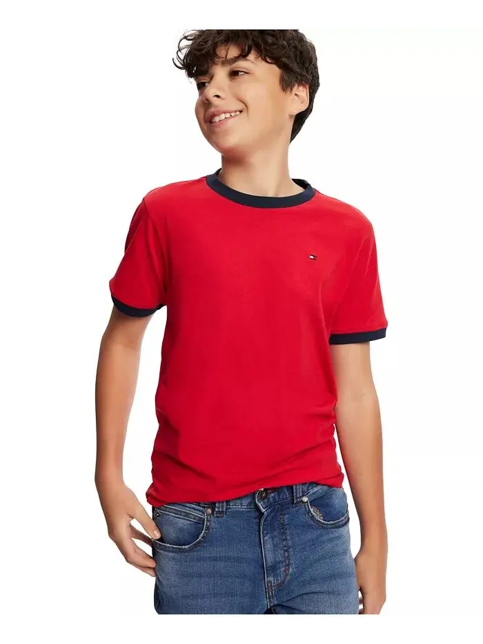 Футболка Big Boys Ken с вышитым логотипом и контрастной отделкой Tommy Hilfiger — изображение 1 из 4, красный