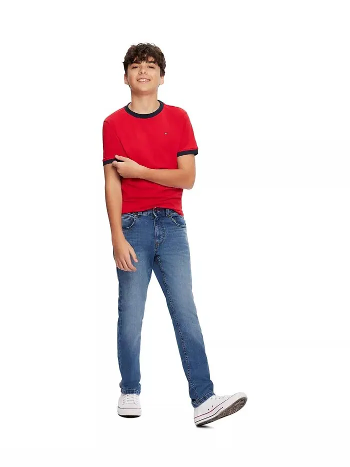 Футболка Big Boys Ken с вышитым логотипом и контрастной отделкой Tommy Hilfiger — изображение 3 из 4, красный