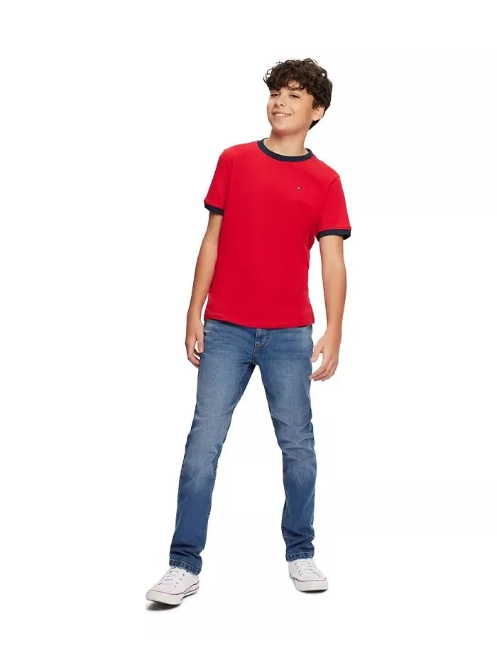 Футболка Big Boys Ken с вышитым логотипом и контрастной отделкой Tommy Hilfiger — изображение 4 из 4, красный
