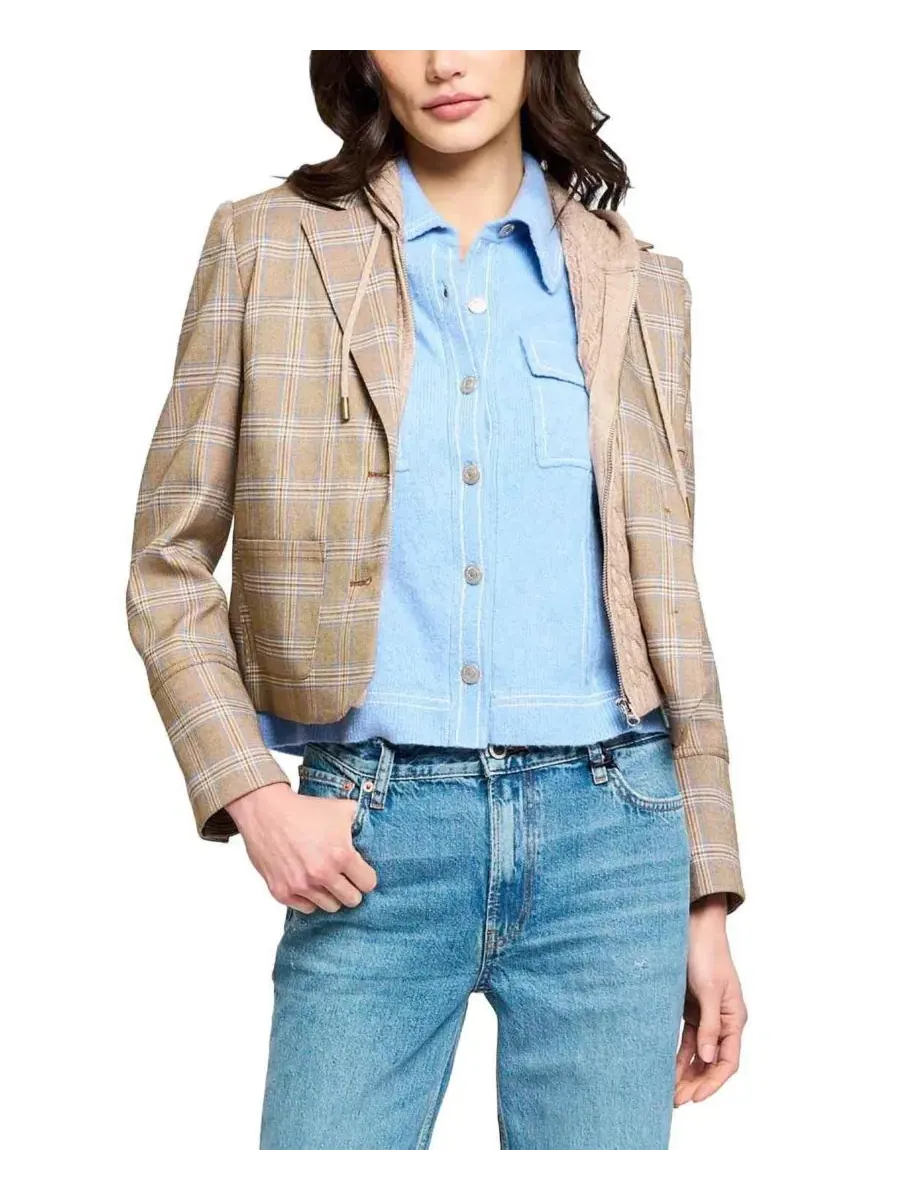 Жакет-блейзер укороченный с капюшоном Sienna Plaid Central Park West — коричневый