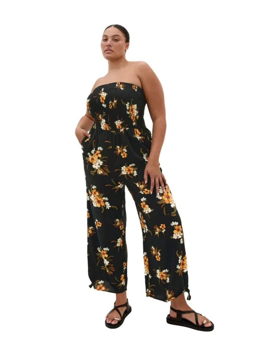 Комбинезон-боди с широкими штанинами Aruba Print Plus Size CITY CHIC — изображение 1 из 5, черный