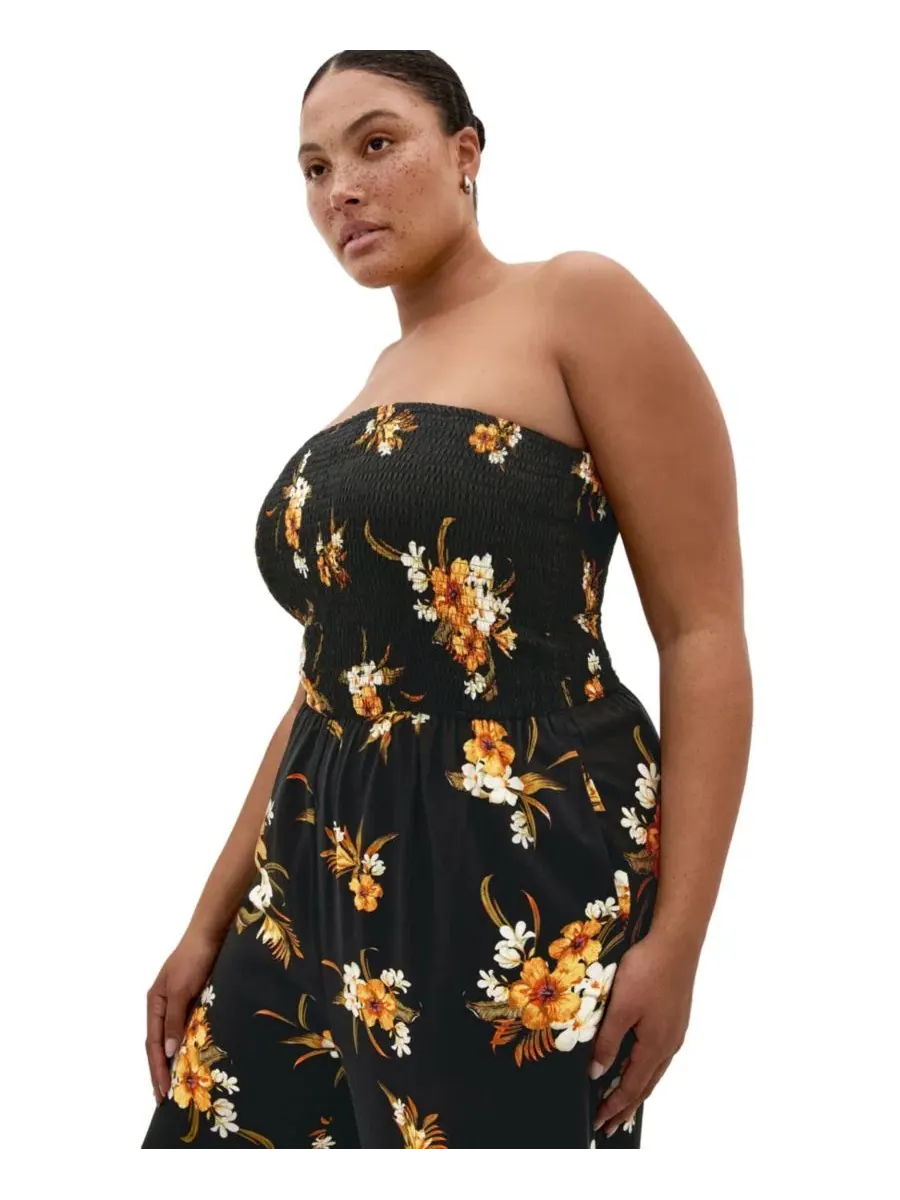 Комбинезон-боди с широкими штанинами Aruba Print Plus Size CITY CHIC — изображение 3 из 5, черный