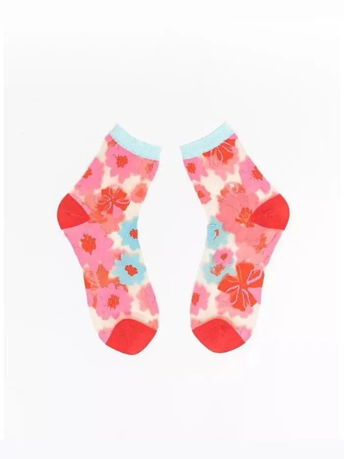 Женские прозрачные носки с лентами и розами Sock Candy — мульти