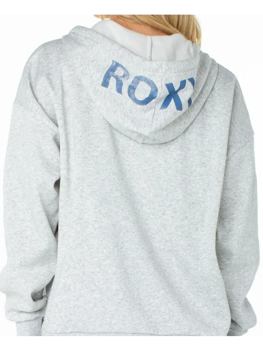 Женский худи-свитшот с капюшоном, с графическим принтом Roxy — изображение 3 из 4, серый