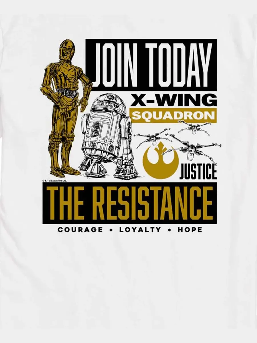 Мужская футболка с коротким рукавом Star Wars Join The Resistance с графическим принтом AIRWAVES — изображение 3 из 3, белый