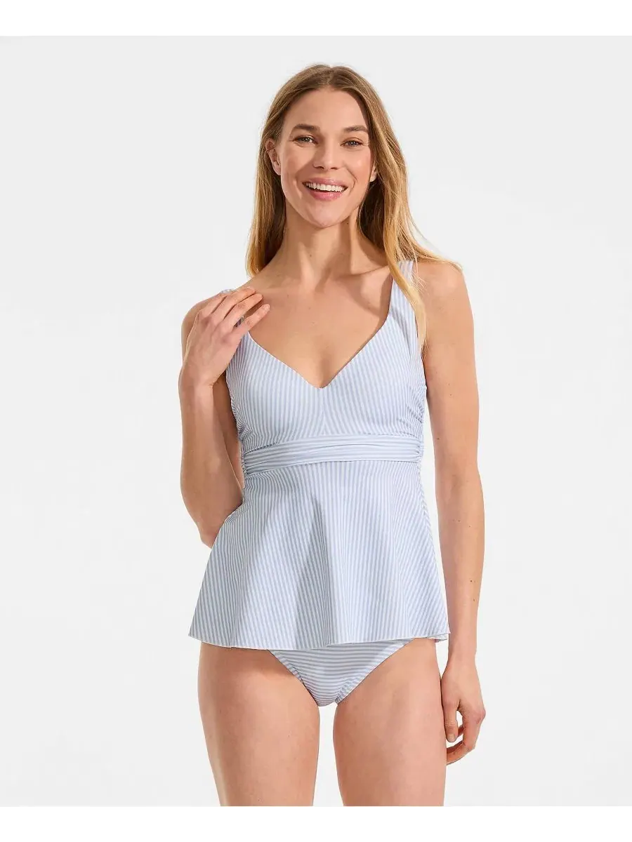 Женский танкини с поясом и воланами Sweetheart Belted Flutter Lands' End — изображение 1 из 3, синий