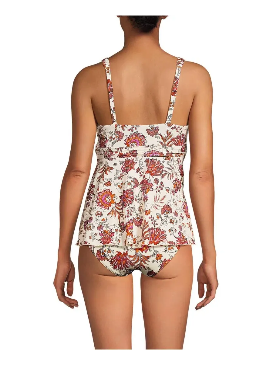 Танкини с сердцевидным вырезом и поясом Flutter Egret White Ornate Floral Lands' End — изображение 2 из 3, белый