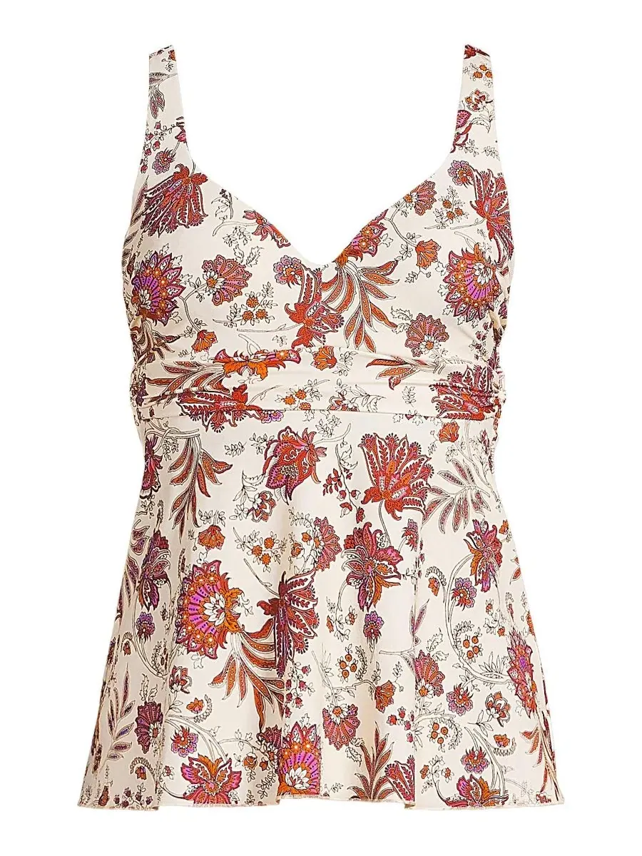 Танкини с сердцевидным вырезом и поясом Flutter Egret White Ornate Floral Lands' End — изображение 3 из 3, белый