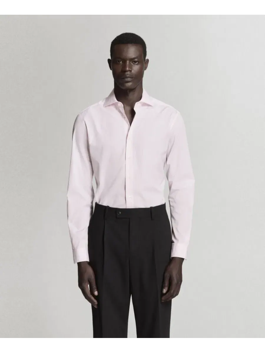 Мужская рубашка с принтом в полоску Slim Fit MANGO — изображение 1 из 6, розовый