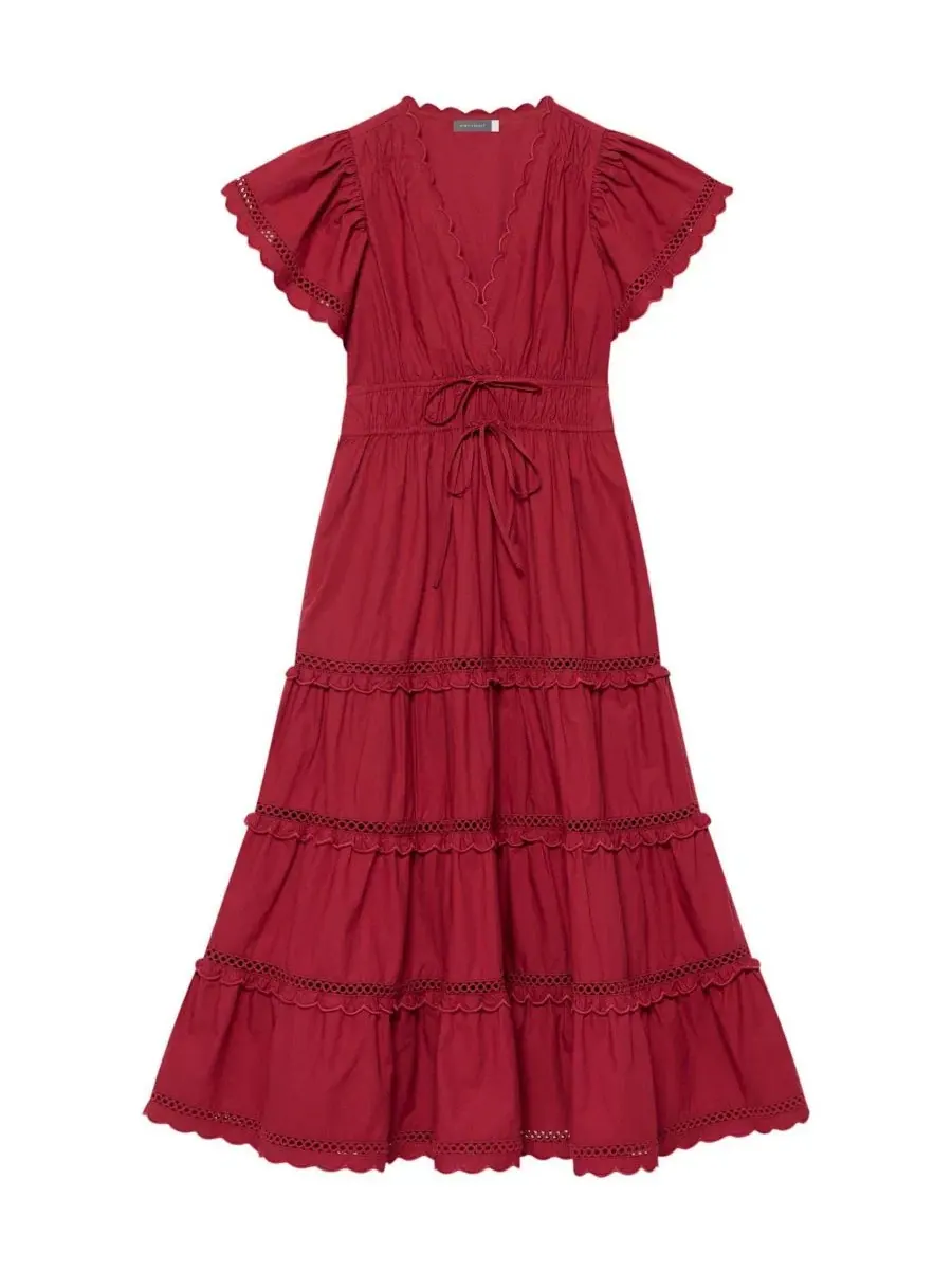 Платье макси с рюшами, V-образным вырезом и передней завязкой Mint Velvet — изображение 5 из 7, красный