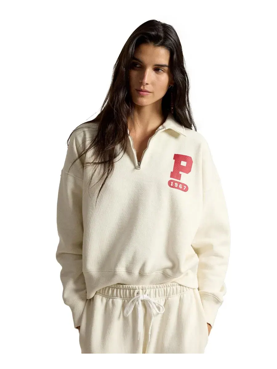 Свитшот с воротником-поло и четвертной молнией Polo Ralph Lauren — изображение 1 из 6, белый